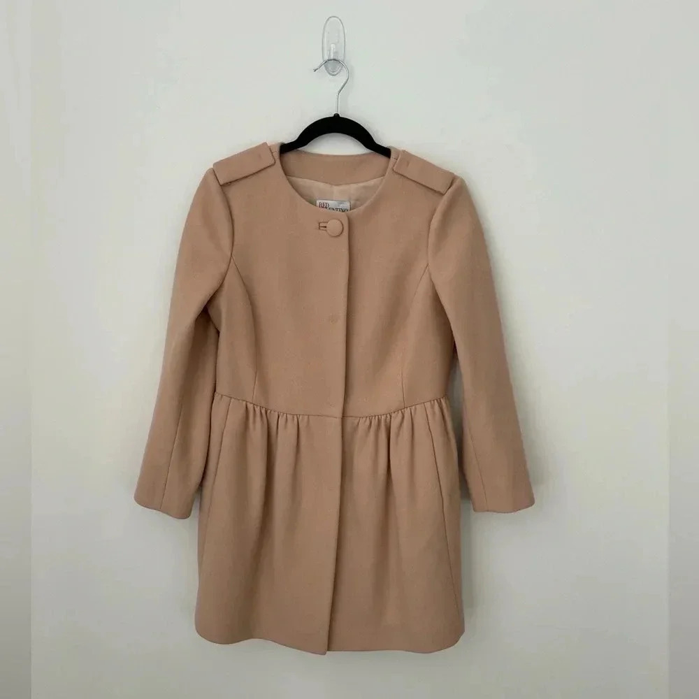 RED Valentino Blush Pink Wool Peplum Coat Fit and Flare Designer Jacket IT42 US6